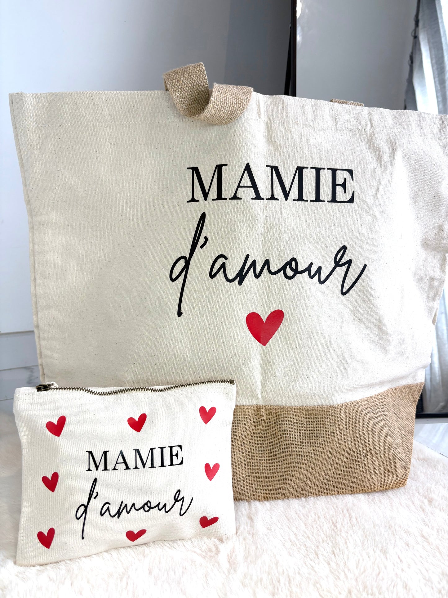 Ensemble sac cabas et pochette “Mamie d’amour” ❤️