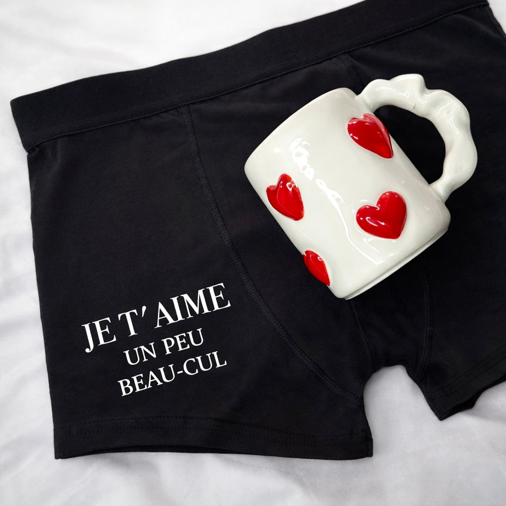 Coffret Saint-Valentin homme – Boxer message & mug cœurs