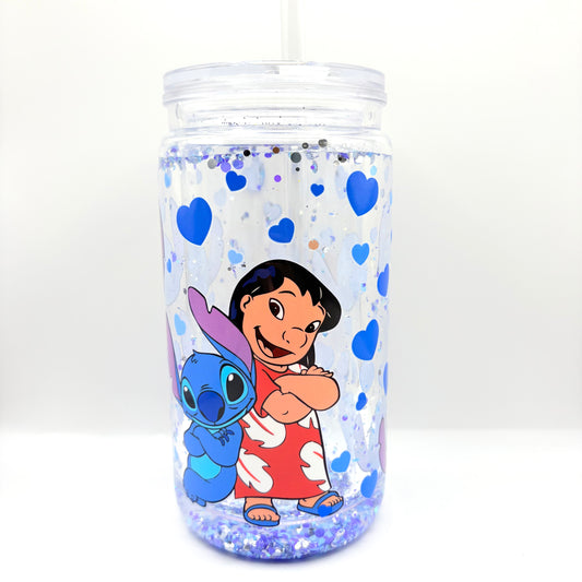 💙 TUMBLER PAILLETÉ – STITCH & LILO BLEU LOVE EDITION