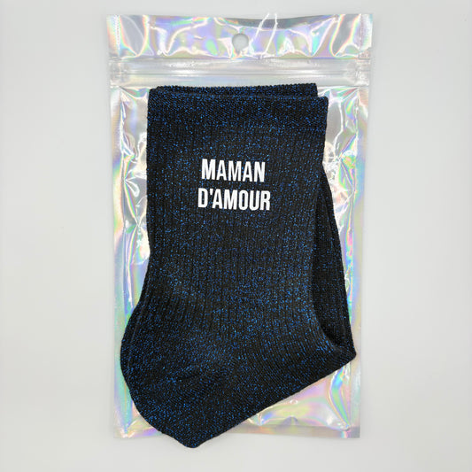 🧦 Chaussettes pailletées – Maman d’amour 💗👩👧👦
