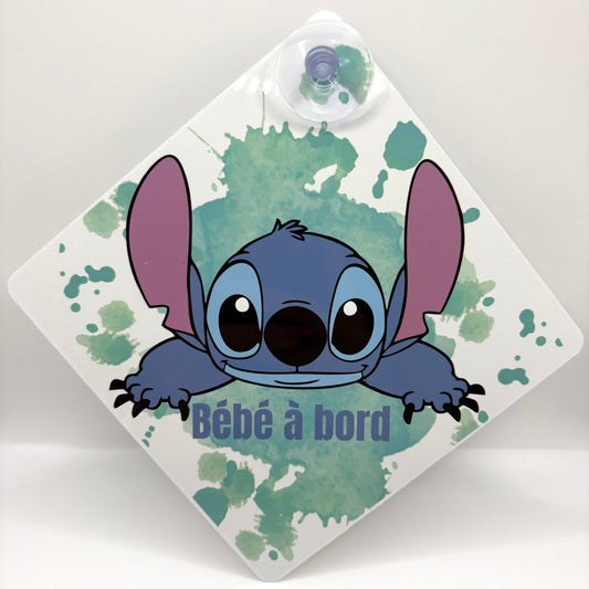Plaque "Bébé à Bord" – Stitch | Ventouse Voiture